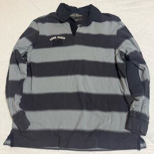 Eddie Bauer Blue Striped Rugby Shirt Long Sleeve W/ Elbow Patches Sz Large